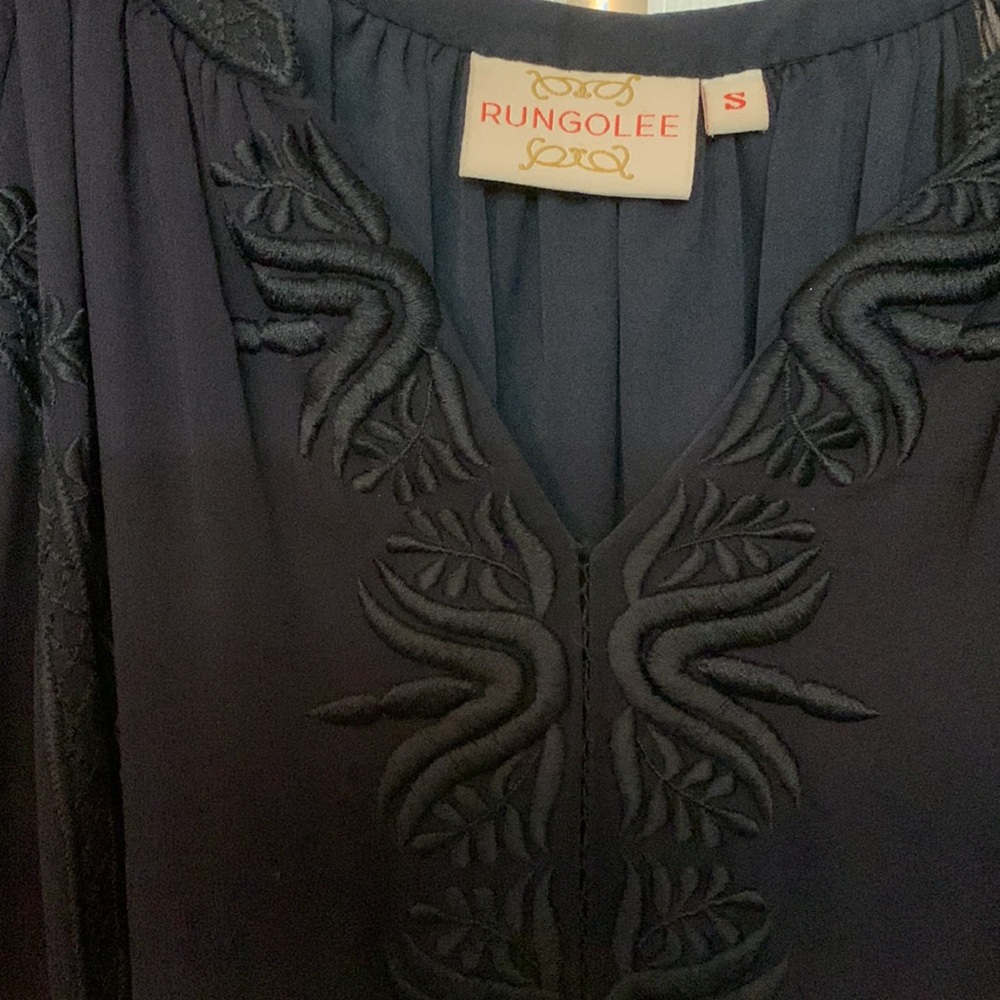 Rungolee Dark Navy Cocktail Dress, szS, fully lined chiffon embroidered dress. - Picture 3 of 9